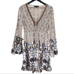 Sanctuary Boho Dress Ikat Bell Sleeve Empire Waist